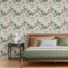 Elegant Peony Botanical Wallpaper – Peel-and-Stick Bedroom Living Room Design