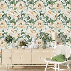 Elegant Peony Botanical Wallpaper – Peel-and-Stick Bedroom Living Room Design