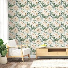 Elegant Peony Botanical Wallpaper – Peel-and-Stick Bedroom Living Room Design