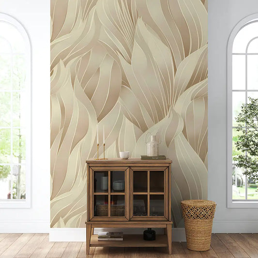 Neutral Beige Organic Leaf Minimal Modern Wallpaper