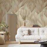 Neutral Beige Organic Leaf Wallpaper – Minimal Peel-and-Stick Bedroom Living Room