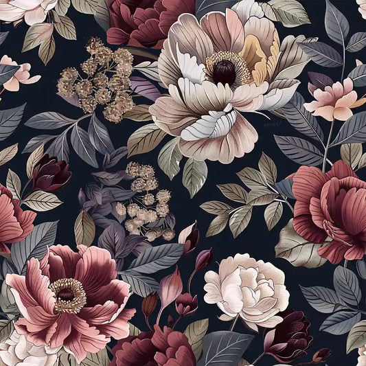 Luxury Dark Floral Botanical Wallpaper Navy Burgundy Elegant Design