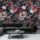 Luxury Dark Floral Navy Burgundy Wallpaper – Elegant Peel-and-Stick Accent Wall
