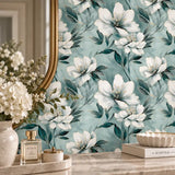Aqua Blossom – Elegant Floral Wallpaper