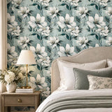 Aqua Blossom – Elegant Floral Wallpaper