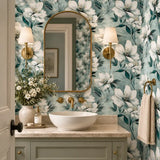 Aqua Blossom – Elegant Floral Wallpaper