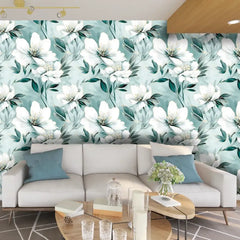 Aqua Blossom – Elegant Floral Wallpaper