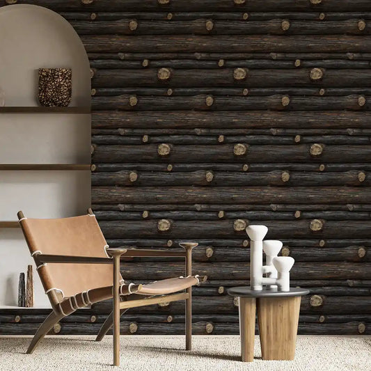 Dark Rustic Wood Log Wallpaper Cabin Style Natural Timber Wall Design