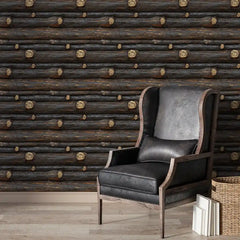 Dark Rustic Wood Log Wallpaper – Cabin Style Peel-and-Stick Bedroom Living Room