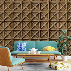 Natural Bamboo Weave Wallpaper – Rustic Asian Geometric Peel-and-Stick Design