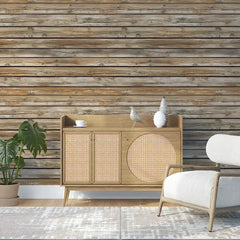 Light Natural Wood Plank Wallpaper – Scandinavian Rustic Peel-and-Stick Design