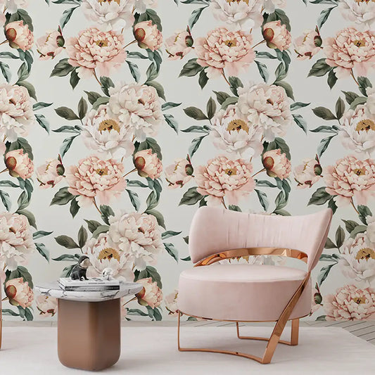 Elegant Blush Peony Floral Neutral Modern Wallpaper