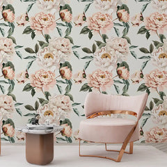 Elegant Blush Peony Floral Wallpaper – Peel-and-Stick Modern Bedroom Design