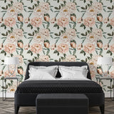 Elegant Blush Peony Floral Wallpaper – Peel-and-Stick Modern Bedroom Design