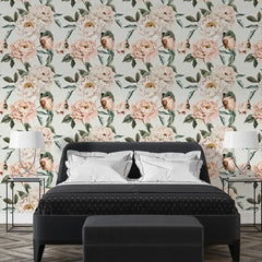Elegant Blush Peony Floral Wallpaper – Peel-and-Stick Modern Bedroom Design
