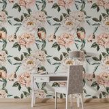 Elegant Blush Peony Floral Wallpaper – Peel-and-Stick Modern Bedroom Design