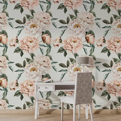 Elegant Blush Peony Floral Wallpaper – Peel-and-Stick Modern Bedroom Design