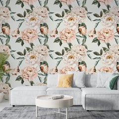 Elegant Blush Peony Floral Wallpaper – Peel-and-Stick Modern Bedroom Design