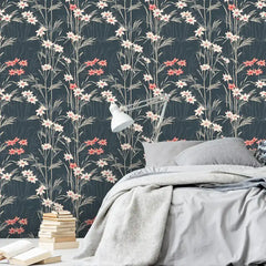Japanese Bamboo Blossom Wallpaper – Elegant Peel-and-Stick Bedroom Office Design