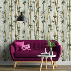 Botanical Bamboo Wallpaper – Minimal Natural Peel-and-Stick Bedroom Design