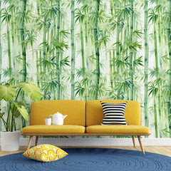 Green Bamboo Watercolor Wallpaper – Natural Peel-and-Stick Bedroom Office Design