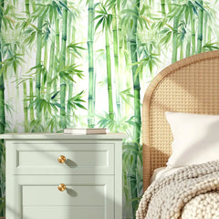Green Bamboo Watercolor Wallpaper – Natural Peel-and-Stick Bedroom Office Design