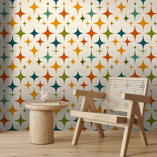 Mid Century Modern Retro Starburst Geometric Wallpaper