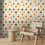 Mid Century Modern Retro Starburst Wallpaper – Geometric Peel-and-Stick Design