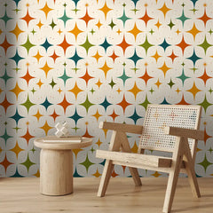 Mid Century Modern Retro Starburst Wallpaper – Geometric Peel-and-Stick Design