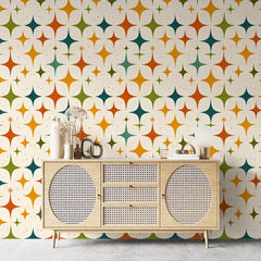 Mid Century Modern Retro Starburst Wallpaper – Geometric Peel-and-Stick Design
