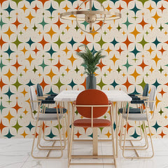 Mid Century Modern Retro Starburst Wallpaper – Geometric Peel-and-Stick Design