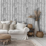 Grey Wood Panel Wallpaper – Modern Peel-and-Stick Bedroom Living Room Design