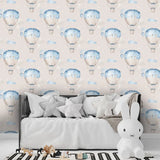 Blue Hot Air Balloon Wallpaper – Nursery Kids Room Peel-and-Stick Removable Design
