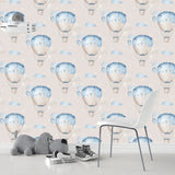 Blue Hot Air Balloon Wallpaper – Nursery Kids Room Peel-and-Stick Removable Design