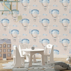 Blue Hot Air Balloon Wallpaper – Nursery Kids Room Peel-and-Stick Removable Design