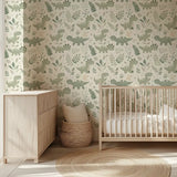 Sage Dinosaur Wallpaper – Calm Green Kids Room Peel-and-Stick Removable Design