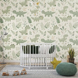 Sage Dinosaur Wallpaper – Calm Green Kids Room Peel-and-Stick Removable Design