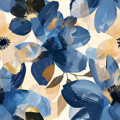 Navy Blue Floral Beige Gold Botanical Wallpaper – Peel-and-Stick Modern Design