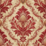 Vintage Red Damask Wallpaper – Classic Peel-and-Stick Bedroom Dining Room Design