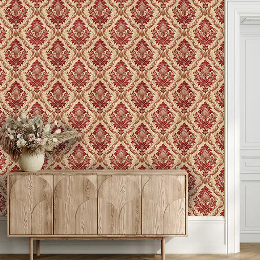 Vintage Red Damask Wallpaper