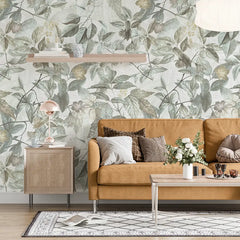 Sage Green Botanical Wallpaper – Minimal Peel-and-Stick Bedroom Living Room Design