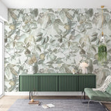 Sage Green Botanical Wallpaper – Minimal Peel-and-Stick Bedroom Living Room Design
