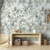 Sage Green Botanical Wallpaper – Minimal Peel-and-Stick Bedroom Living Room Design