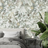 Sage Green Botanical Wallpaper – Minimal Peel-and-Stick Bedroom Living Room Design