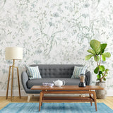 Sage Green Meadow Wallpaper – Natural Peel-and-Stick Bedroom Living Room Design