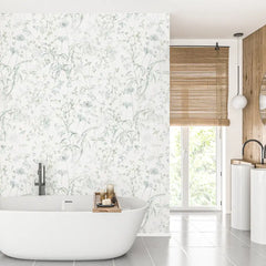Sage Green Meadow Wallpaper – Natural Peel-and-Stick Bedroom Living Room Design