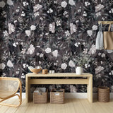 Dark Floral Wallpaper – Moody Peel-and-Stick Bedroom Accent Wall Design