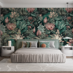 Vintage Green Pink Floral Wallpaper – Romantic Peel-and-Stick Bedroom Design