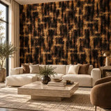 Dark Abstract Gold Brush Wallpaper – Luxury Peel-and-Stick Bedroom Accent Wall