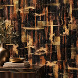 Dark Abstract Gold Brush Wallpaper – Luxury Peel-and-Stick Bedroom Accent Wall